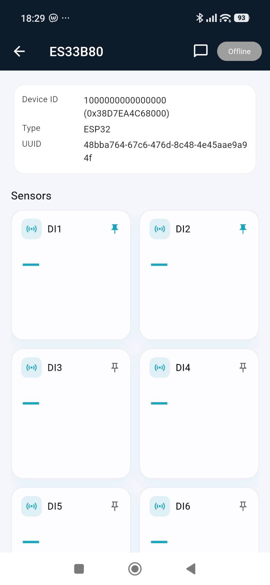 Device ID / UUID และรายการเซนเซอร์ทั้งหมดในหน้าเดียว
